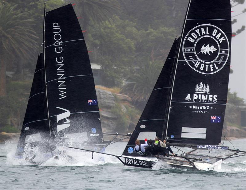 Battle for second place at Rose Bay during race 1 of the 18ft Skiff Club Championship photo copyright Frank Quealey taken at Australian 18 Footers League and featuring the 18ft Skiff class