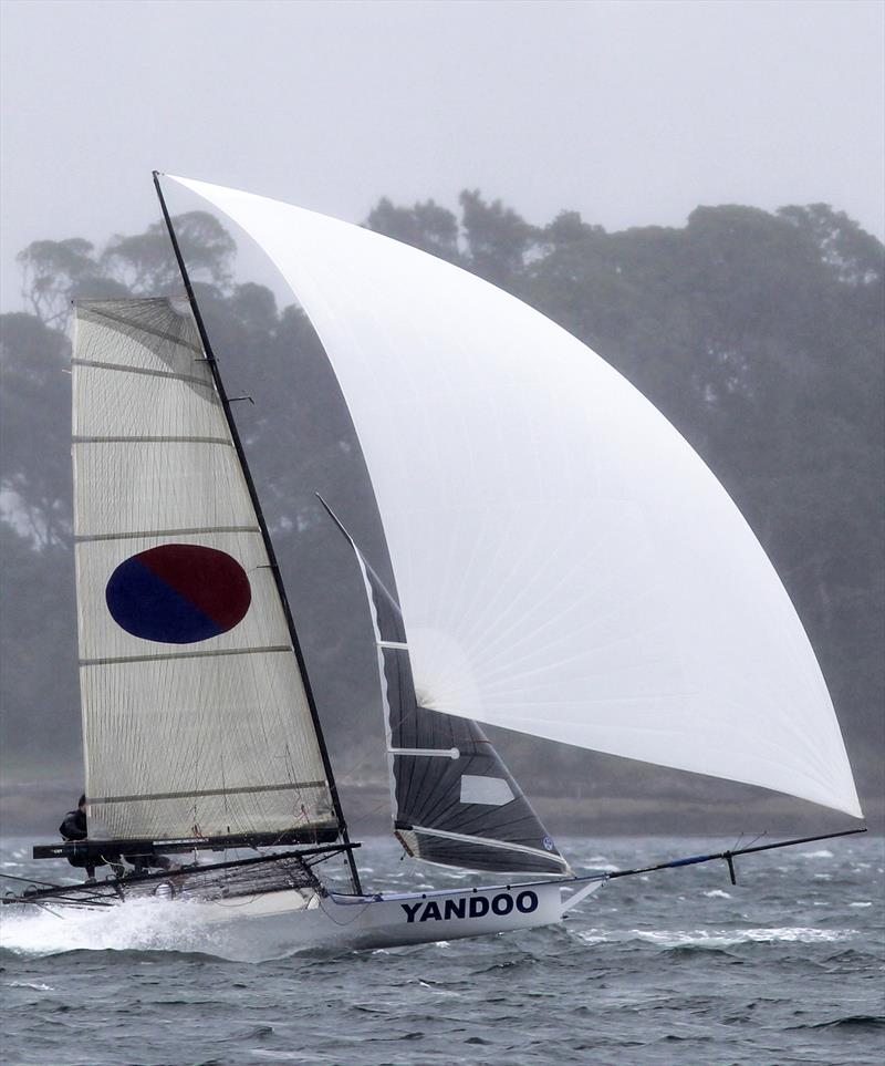 Yandoo shows her speed, even under a reefed main and storm jib, during 18ft Skiff Spring Championship race 4 photo copyright Frank Quealey taken at Australian 18 Footers League and featuring the 18ft Skiff class