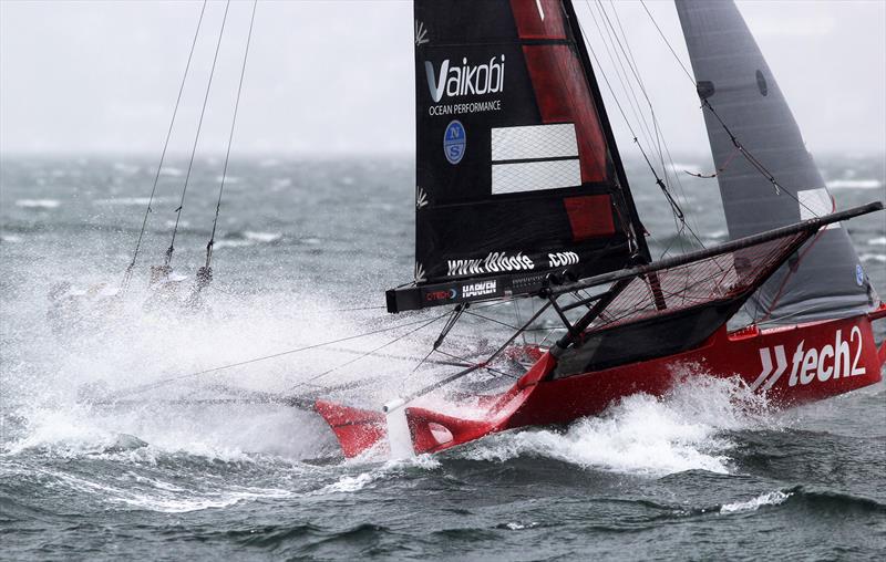 tech2 team drives the skiff hard to windward during 18ft Skiff Spring Championship race 4 photo copyright Frank Quealey taken at Australian 18 Footers League and featuring the 18ft Skiff class