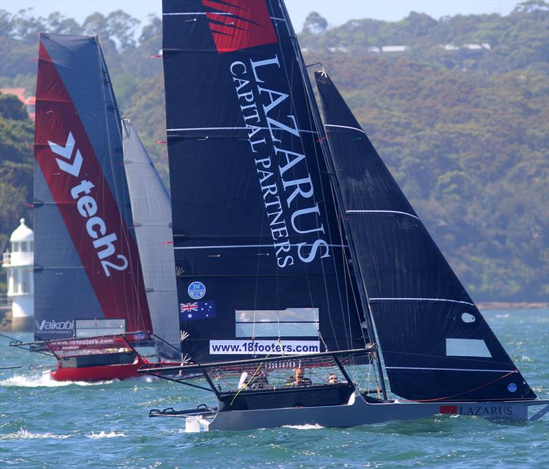 The Australian champion tech2 and the Lazarus Capital Partners rookie teams on the first windward leg during 18ft Skiff Spring Championship Race 7 - photo © Frank Quealey