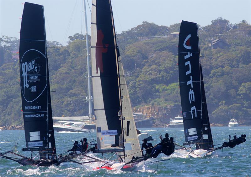 After the bottom mark rounding on lap one of 18ft Skiff Spring Championship Race 7 photo copyright Frank Quealey taken at Australian 18 Footers League and featuring the 18ft Skiff class