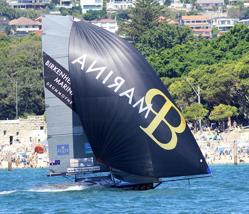 Birkenhead Point Marina was second on the first spinnaker run during 18ft Skiff NSW Championship Race 5 photo copyright Frank Quealey taken at Australian 18 Footers League and featuring the 18ft Skiff class