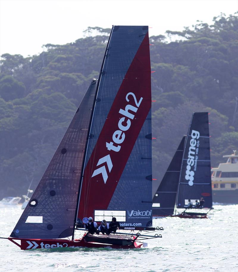 tech2 holds a solid lead over Smeg midway through the 18ft Skiff NSW Championship final race photo copyright Frank Quealey taken at Australian 18 Footers League and featuring the 18ft Skiff class