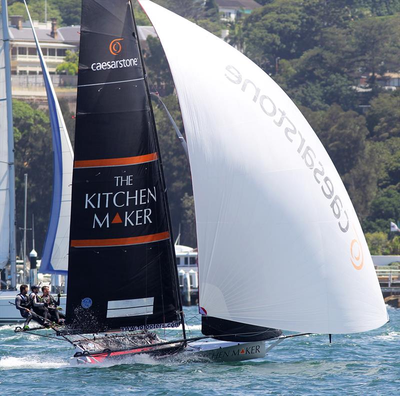 The Kitchen Maker-Caesarstone was in seventh place early during the 18ft Skiff NSW Championship final race photo copyright Frank Quealey taken at Australian 18 Footers League and featuring the 18ft Skiff class