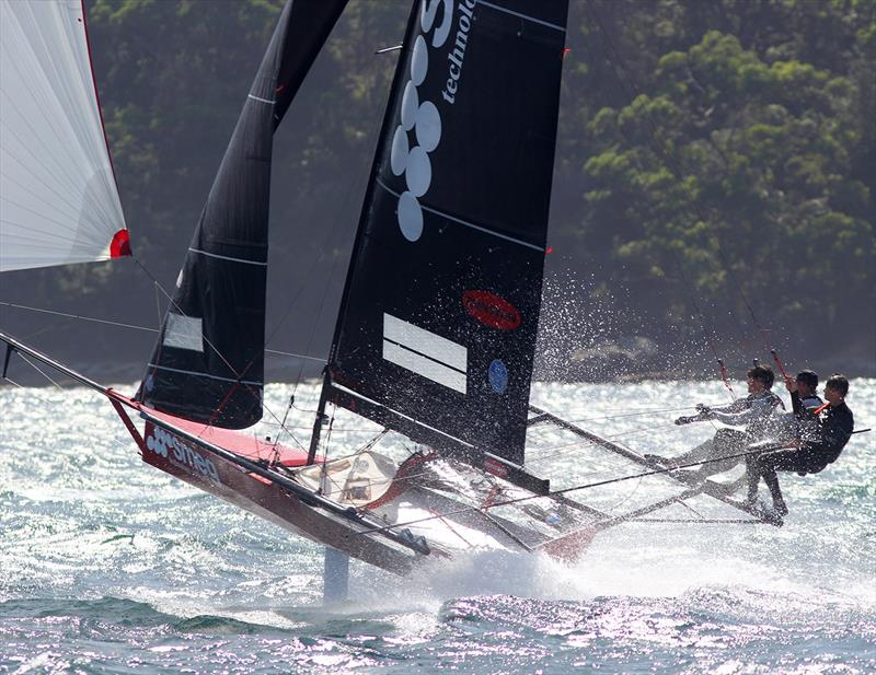 Smeg chases the leader during race 3 of the 18ft Skiff Australian Championship photo copyright Frank Quealey taken at Australian 18 Footers League and featuring the 18ft Skiff class