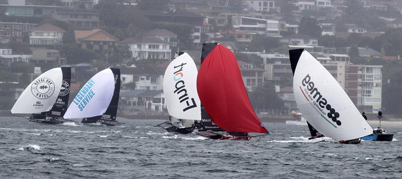 Video camera team keeps a close eye on tight spinnaker action during races 4 & 5 of the 18ft Skiff Australian Championship - photo © Frank Quealey