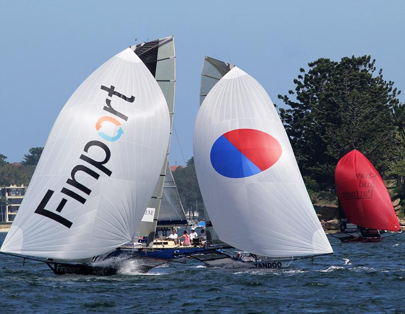 Fleet spinnaker action off Shark Island in the 18ft Skiff Australian Championship photo copyright Frank Quealey taken at Australian 18 Footers League and featuring the 18ft Skiff class