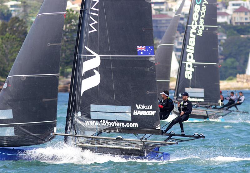 18ft Skiff JJ Giltinan Championship day 1: Yandoo Winning Group at speed despite the race incident photo copyright Frank Quealey taken at Australian 18 Footers League and featuring the 18ft Skiff class
