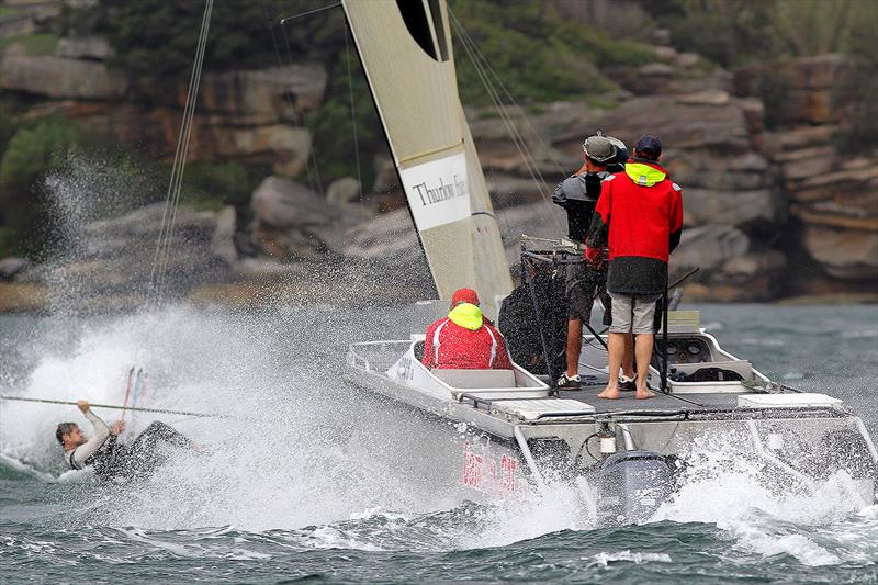 Working hard upwind in a Sydney Harbour Nor'Easter photo copyright Frank Quealey taken at Australian 18 Footers League and featuring the 18ft Skiff class