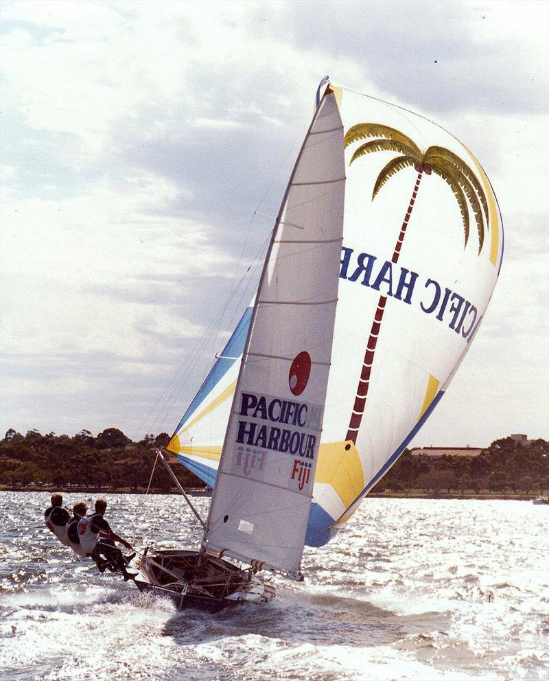 18ft Skiff Golden Era: Pacific Harbour Fiji, with small aluminium wings photo copyright Frank Quealey taken at Australian 18 Footers League and featuring the 18ft Skiff class