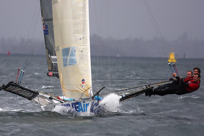 The British 18 Footer Challenge: Matt Searle's Active Air-2UE was runner-up at the 2009 Giltinan World Championship photo copyright Frank Quealey taken at Australian 18 Footers League and featuring the 18ft Skiff class