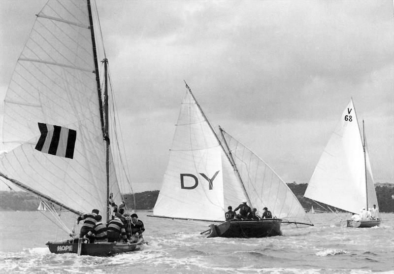 Hope, Dee Why, Riptide at the 1938 Worlds on Sydney Harbour photo copyright Archive taken at Australian 18 Footers League and featuring the 18ft Skiff class