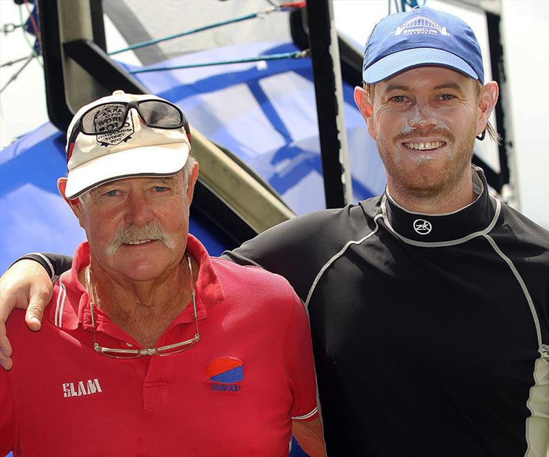 John (Woody) Winning and John (Herman) Winning Jr. in the Double Bay rigging area photo copyright Frank Quealey taken at Australian 18 Footers League and featuring the 18ft Skiff class