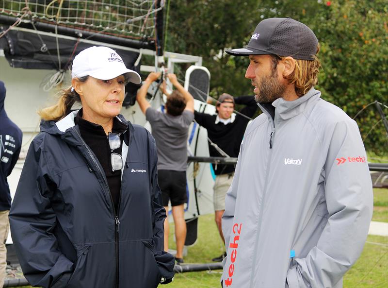 Australian 18 Footers League Sailing Manager Jessica Crisp and Jack Macartney discuss plans for discussion before last Tuesday's meeting photo copyright Frank Quealey taken at Australian 18 Footers League and featuring the 18ft Skiff class