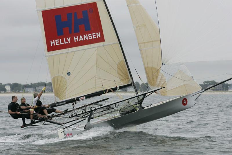 The wind arrives on day four of the 18ft skiff Mark Foy Trophy in Carnac photo copyright Ingrid Abery / www.hotcapers.com taken at Yacht Club de Carnac and featuring the 18ft Skiff class