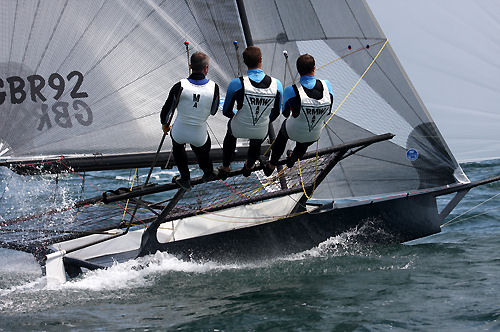 Racing on the final day of the 18ft skiff Mark Foy Trophy in Carnac photo copyright Franck Gicquiaud / www.littoral-ouest.com taken at Yacht Club de Carnac and featuring the 18ft Skiff class