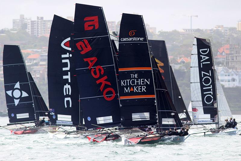 Start of Race 1 of the Australian Championship, Australian National Championships, Sydney, January 28, 2018 photo copyright Frank Quealey taken at Australian 18 Footers League and featuring the 18ft Skiff class