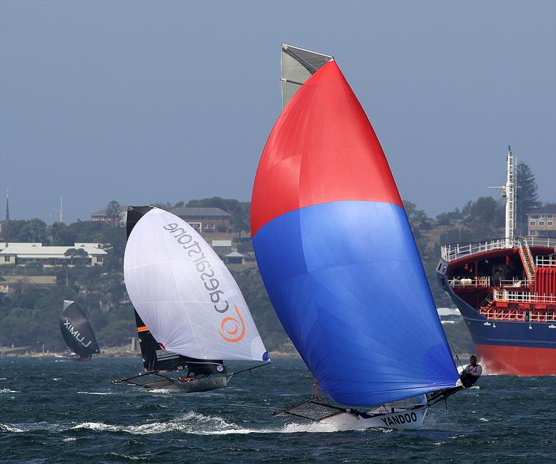 Yandoo shares the lead on points with Asko after the first day's racing, Australian National Championships, Sydney, January 28, 2018 photo copyright Frank Quealey taken at Australian 18 Footers League and featuring the 18ft Skiff class