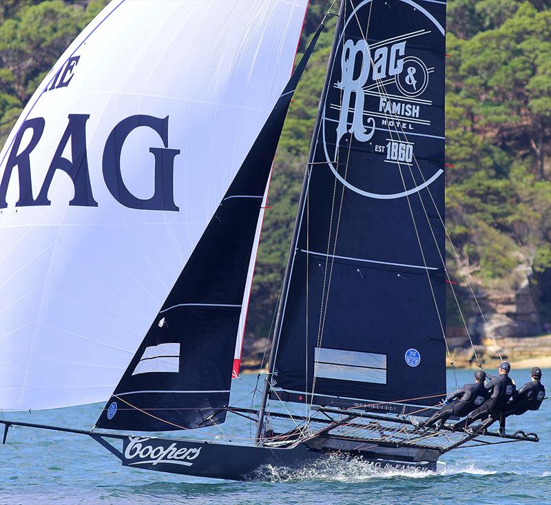 Rag and Famish Hotel, near the lead in Race 3 - 18ft Skiffs: Australian Championship 2018 photo copyright Frank Quealey taken at Australian 18 Footers League and featuring the 18ft Skiff class
