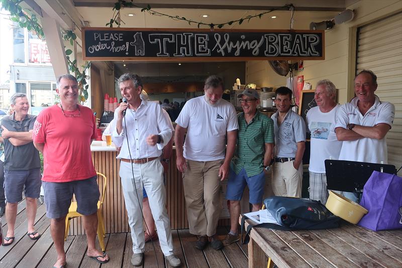 Harold Cudmore and Yendys crew (1 missing) at post-race presentation - 18 Foot Skiff Australian Championship Regatta 2018 photo copyright SFS Volunteer, Adrienne Jackson taken at Sydney Flying Squadron and featuring the 18ft Skiff class