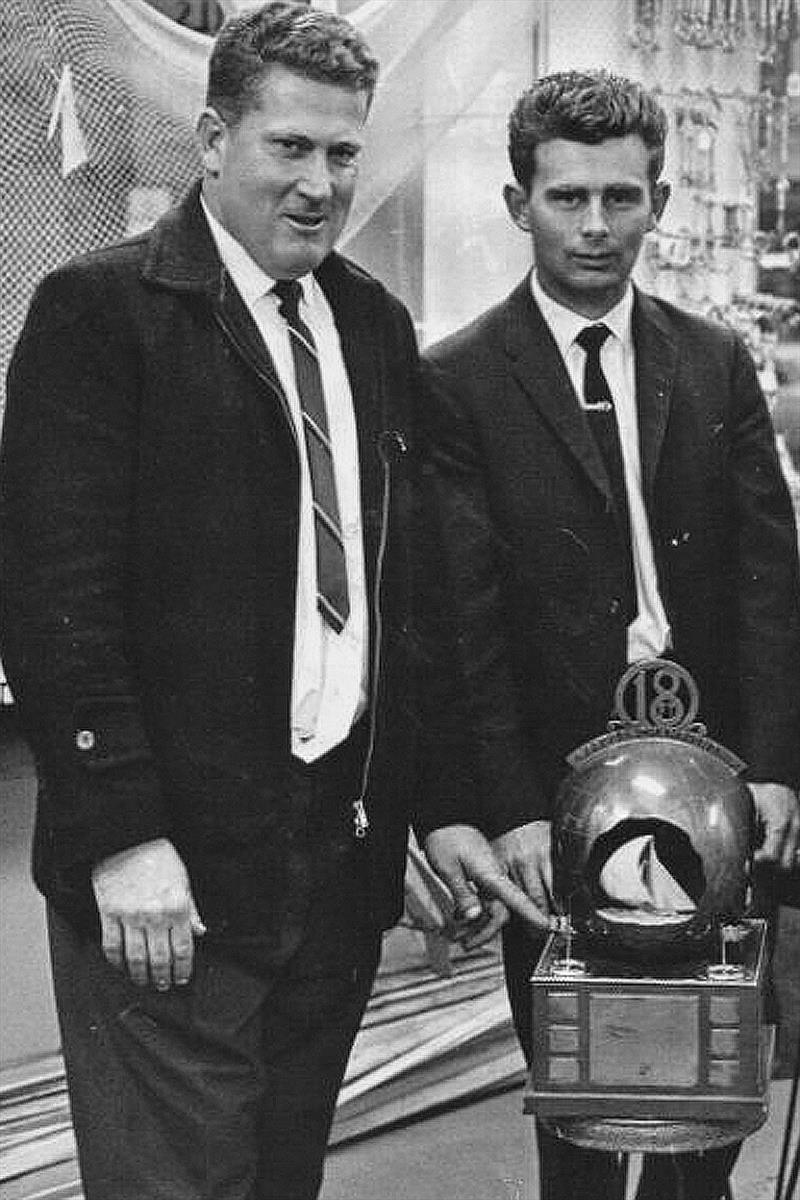 1960s Don Barnett (left) and Bob Holmes with the JJ Giltinan Trophy photo copyright Frank Quealey taken at Australian 18 Footers League and featuring the 18ft Skiff class