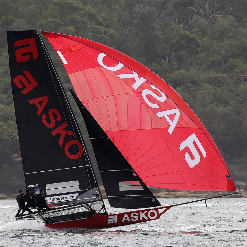 Asko Appliances at top speed as she chases Honda Marine downwind - Race 2, JJ Giltinan 18ft Skiff Championship, Sydney, March 4, 2018 - photo © Frank Quealey