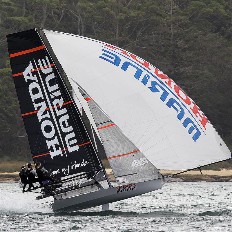 Honda Marine at top speed on the way to victory in Race 2 of the JJ Giltinan International Championship - Race 2, JJ Giltinan 18ft Skiff Championship, Sydney, March 4, 2018 - photo © Frank Quealey