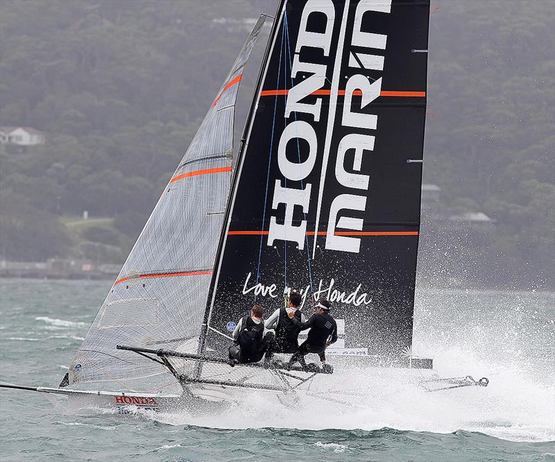 Honda Marine on the bear-away off Shark Island - Race 2, JJ Giltinan 18ft Skiff Championship, Sydney, March 4, 2018 - photo © Frank Quealey