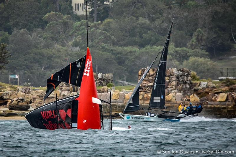Knight Frank capsize - Race 2, JJ Giltinan 18ft Skiff Championship, Sydney, March 4, 2018 - photo © Suellen Davies / Auckland Skiff League