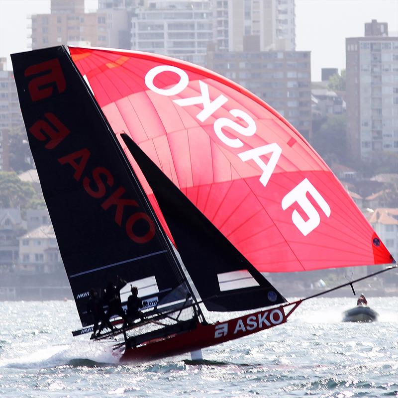 Asko Appliances shows her winning form on Sydney Harbour during 18ft Spring Championship Race 2 photo copyright Frank Quealey taken at Australian 18 Footers League and featuring the 18ft Skiff class