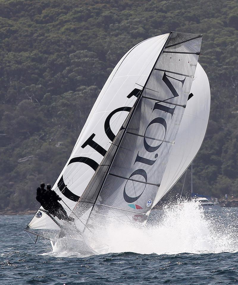 Chris Nicholson drives Mojo Wine to the limits photo copyright Frank Quealey taken at Australian 18 Footers League and featuring the 18ft Skiff class