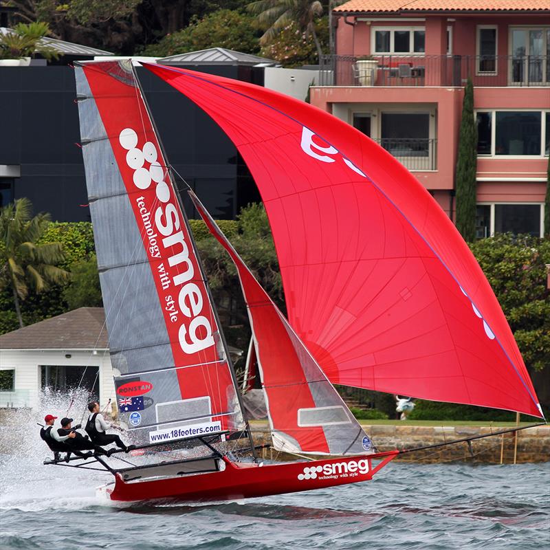 Lee Knapton and the 2016 Giltinan Championship-winning Smeg photo copyright Frank Quealey taken at Australian 18 Footers League and featuring the 18ft Skiff class