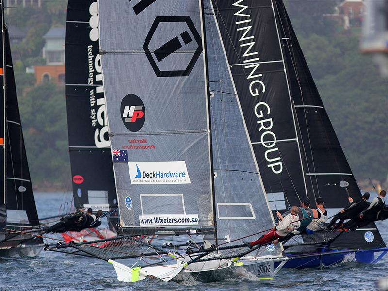 Winning Group wins the start in race 3 in the 18ft Skiff 'Supercup' 2018 photo copyright Frank Quealey taken at Australian 18 Footers League and featuring the 18ft Skiff class