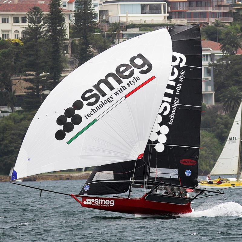 Smeg led the fleet early in the first race today - 2019 NSW 18ft Skiff Championship photo copyright Frank Quealey taken at Australian 18 Footers League and featuring the 18ft Skiff class