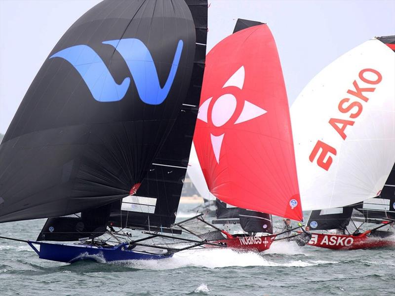 Tight spinnaker action on Sydney Harbour today - 2019 NSW 18ft Skiff Championship photo copyright Frank Quealey taken at Australian 18 Footers League and featuring the 18ft Skiff class