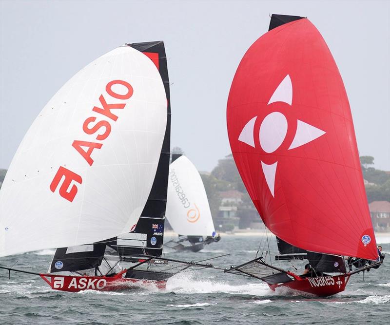 Asko Appliances and Noakesailing chase the leaders in the first race on Sydney Harbour today - 2019 NSW 18ft Skiff Championship photo copyright Frank Quealey taken at Australian 18 Footers League and featuring the 18ft Skiff class