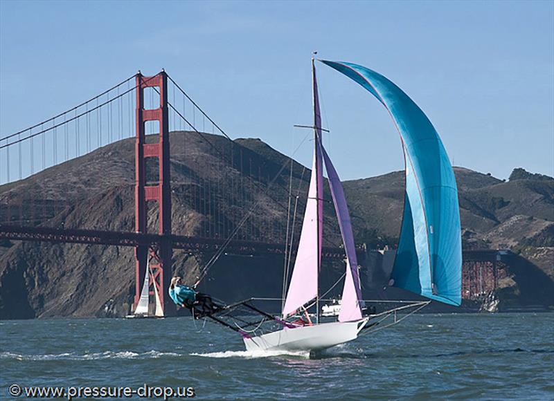 Picture perfect. Sailboat at speed under the San Francisco Bridge photo copyright Erik Simonson / www.pressure-drop.us taken at Australian 18 Footers League and featuring the 18ft Skiff class