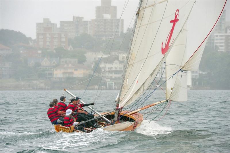 Race 2 last run, Yendys takes the gun - 2019 Historical 18 Footer Australian Championship photo copyright Bruce Kerridge taken at Sydney Flying Squadron and featuring the 18ft Skiff class