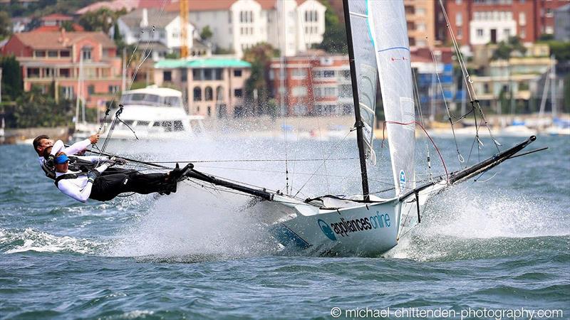 Tom Anderson was for'ard hand for David Witt on Appliancesonline in 2016 - Birkenhead Point Marina photo copyright Michael Chittenden taken at Australian 18 Footers League and featuring the 18ft Skiff class