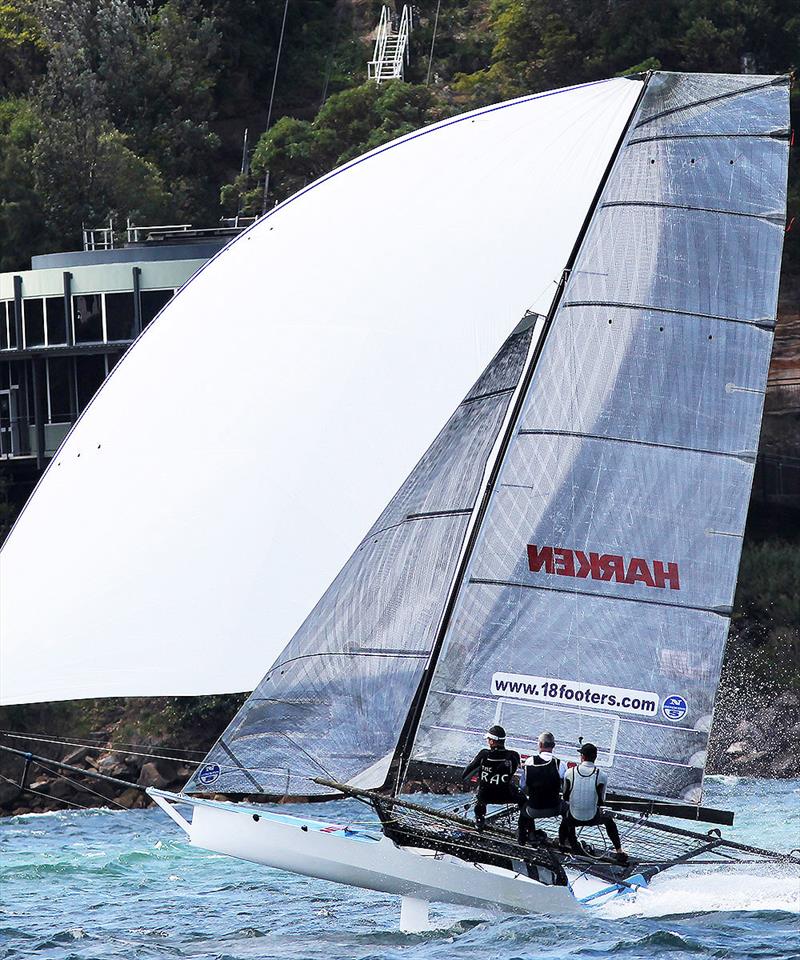 Peter Harris was the bowman on Howie Hamlin's Harken at the 2017 JJ Giltinan Championship photo copyright Frank Quealey taken at Australian 18 Footers League and featuring the 18ft Skiff class