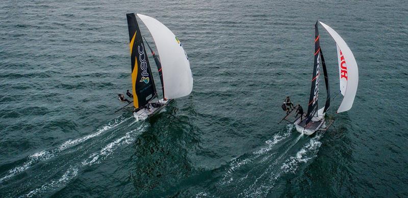 ASCC and Honda Marine battle for the lead at the finish of Race 7 - JJ Giltinan Championship - Sydney Harbour - March 2019 - photo © Aeromedia