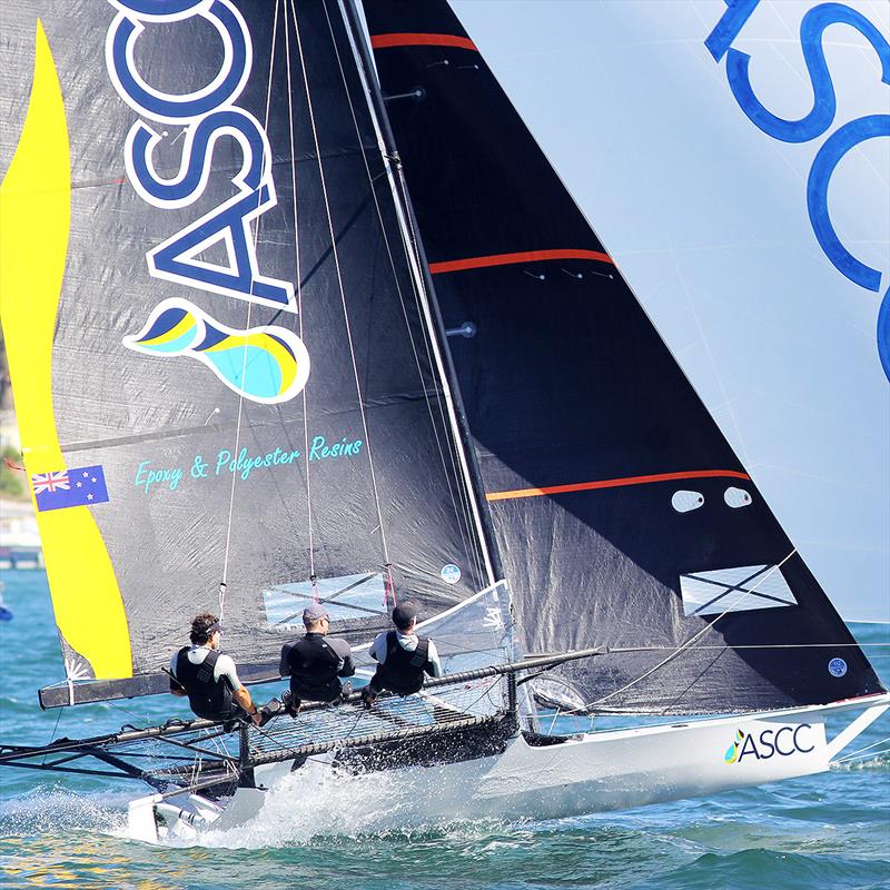 New Zealand champion ASCC pushed Honda Marine all the way in Race 9 of the 2019 JJ Giltinan Championship photo copyright Frank Quealey taken at Australian 18 Footers League and featuring the 18ft Skiff class