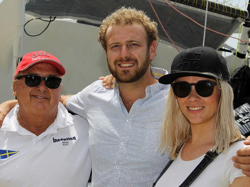Jack Sprague with two of his great supporters, partner Lisette Luijten and his father, John photo copyright Frank Quealey taken at Australian 18 Footers League and featuring the 18ft Skiff class
