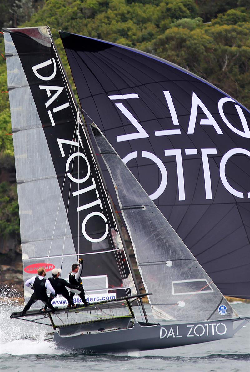 Dal Zotto team on a southerly spinnaker run during the 2018- Season on Sydney Harbour photo copyright Frank Quealey taken at Australian 18 Footers League and featuring the 18ft Skiff class