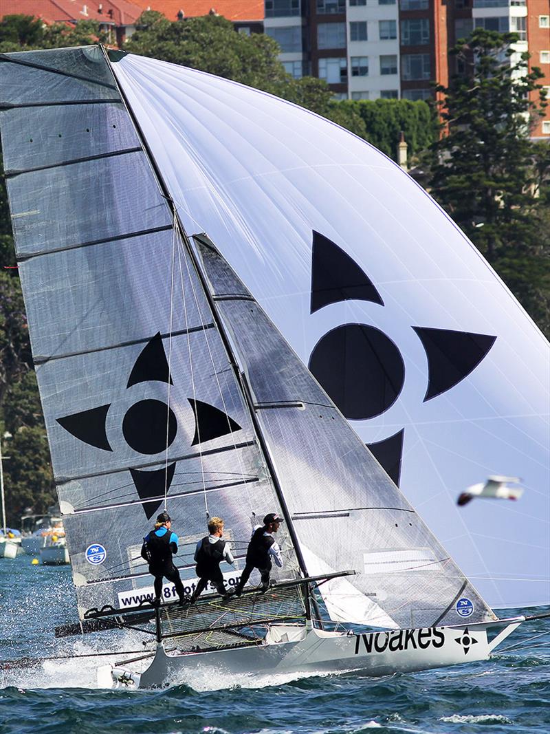 Noakes Youth team downwind in a North-East wind photo copyright Frank Quealey taken at Australian 18 Footers League and featuring the 18ft Skiff class
