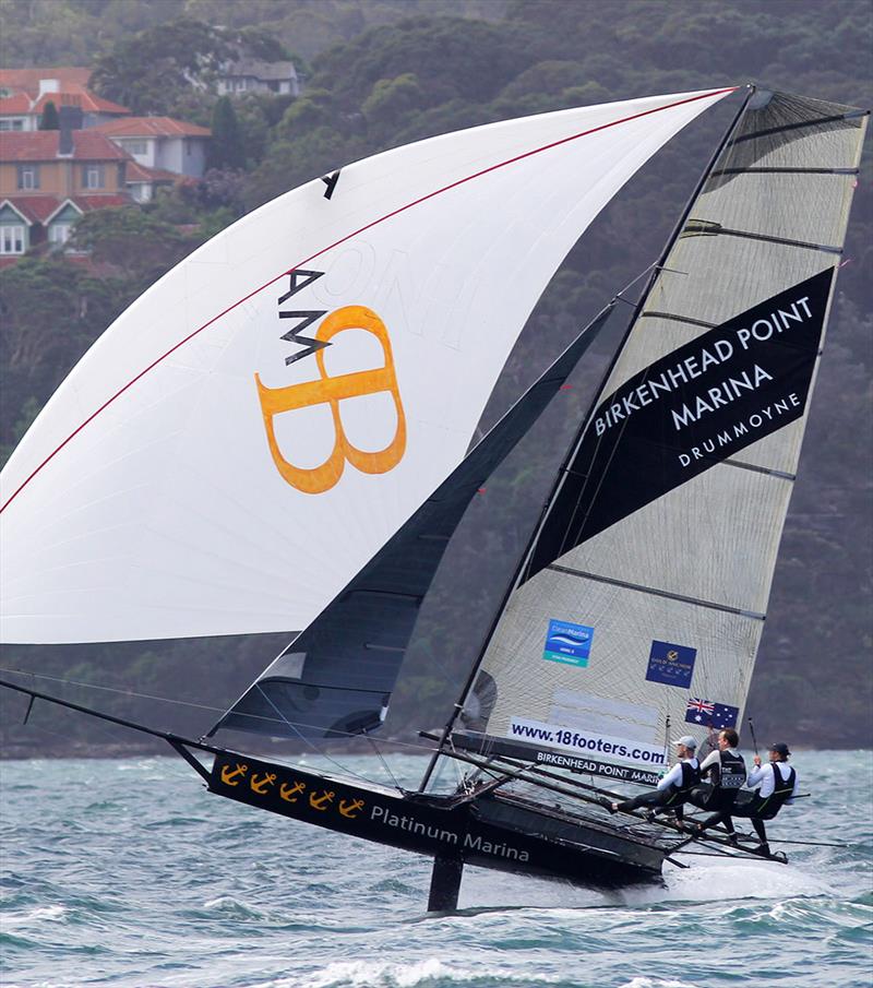 Birkenhead Point Marina raced into second place after the long spinnaker run - 2019 18ft Skiff Spring Championship photo copyright Frank Quealey taken at Australian 18 Footers League and featuring the 18ft Skiff class