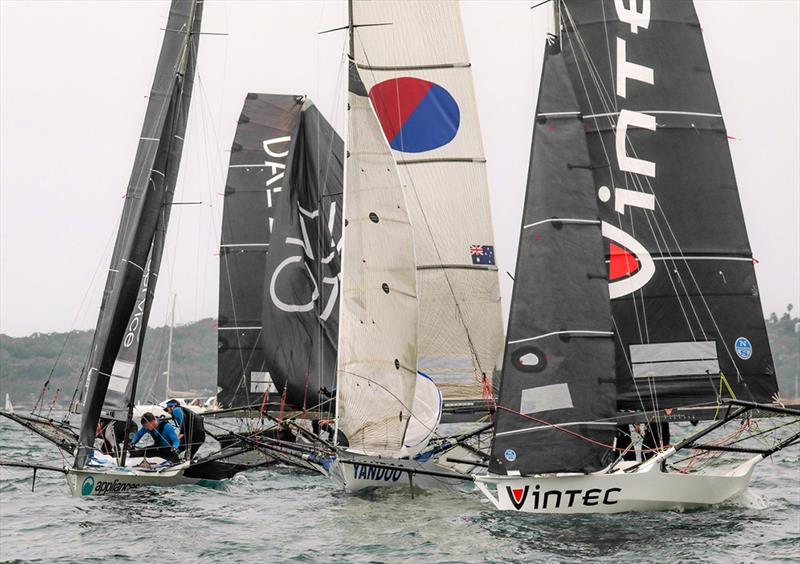 Bottom mark rounding in Race 4 of the 18ft Skiff NSW Championship on Sydney Harbour - photo © Michael Chittenden