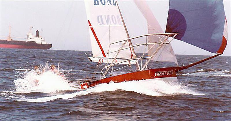 Riding a wave at sea - The Ocean Challenge photo copyright Frank Quealey taken at Australian 18 Footers League and featuring the 18ft Skiff class