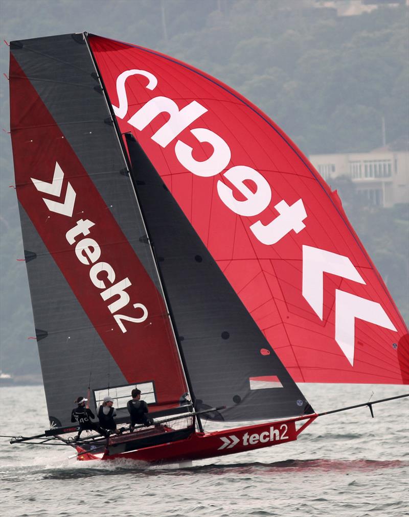 Today's winner Tech2 shows her downwind speed which led to the comfortable victory - NSW Championship photo copyright Frank Quealey taken at Australian 18 Footers League and featuring the 18ft Skiff class