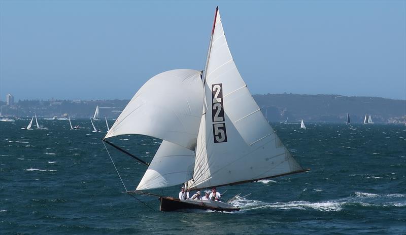 The Mistake, small spinnaker on final run to finish off Clark Island - 2020 Historic 18 Footer Australian Championship photo copyright Adrienne Jackson taken at Sydney Flying Squadron and featuring the 18ft Skiff class